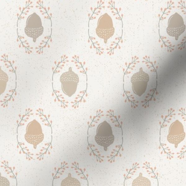 Pastel Shades of Brown Autumn Acorn + Rosehip Textured Damask / Sing for