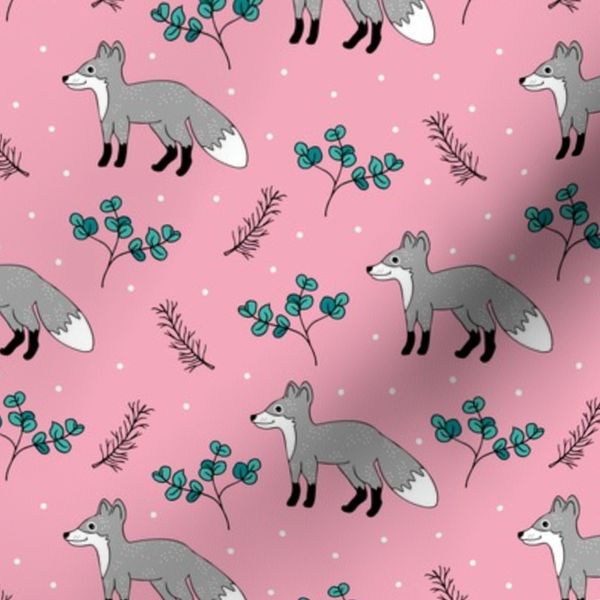Little Fox forest love winter wonderland Christmas design girls pink