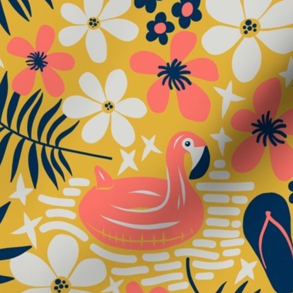 Tropical Pool Party - Flamingo Floral Pattern
