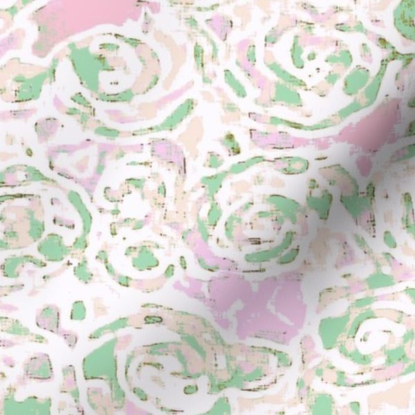 L - Pollyanna - Abstract Nouveau Pastel Textured Damask Watercolor Batik