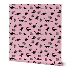 Minimal tropical dinosaur garden palm leaf summer swim design pink