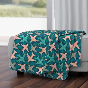 Flying High Cute Airplanes Kawaii Kids Transport Clouds Travel Teal Small