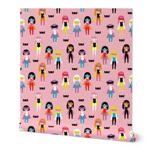 Colorful super hero girls with mask and cape fun heroine theme for kids