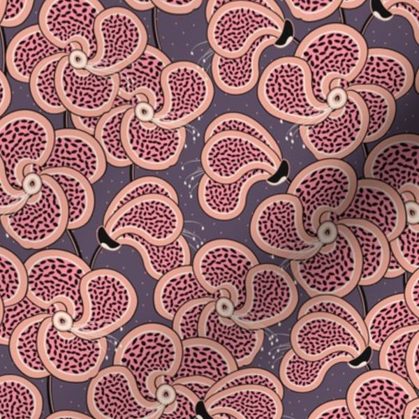 Abstract dark pink flowers on gray background