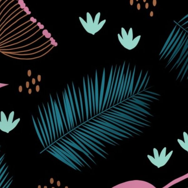 Australian wild flowers and leaves summer night print blue black pink JUMBO