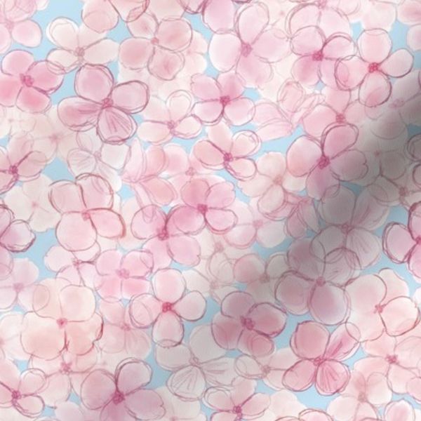 Soft Pink Hydrangeas Sky Blue