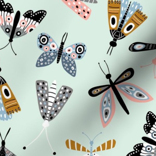 Butterflies on mint in scandinavian style