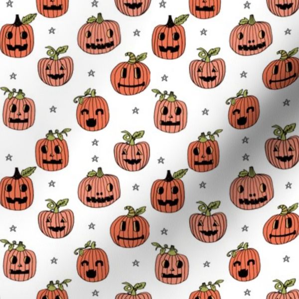 SMALL Jack o' lantern / halloween cute pumpkin carving hand drawn white