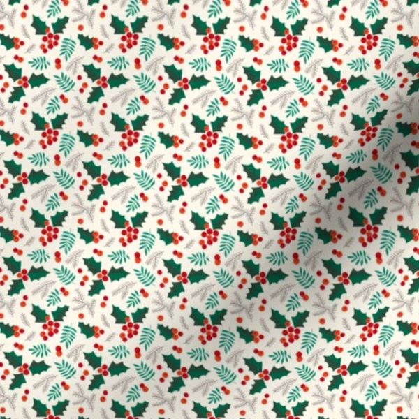 Christmas holly and berries on creme (mini)