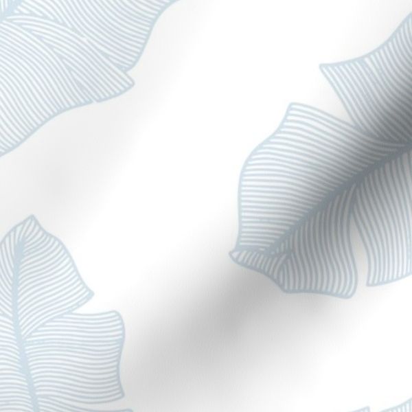 LARGE tropical banana palm leaves - crisp white and sky ice blue