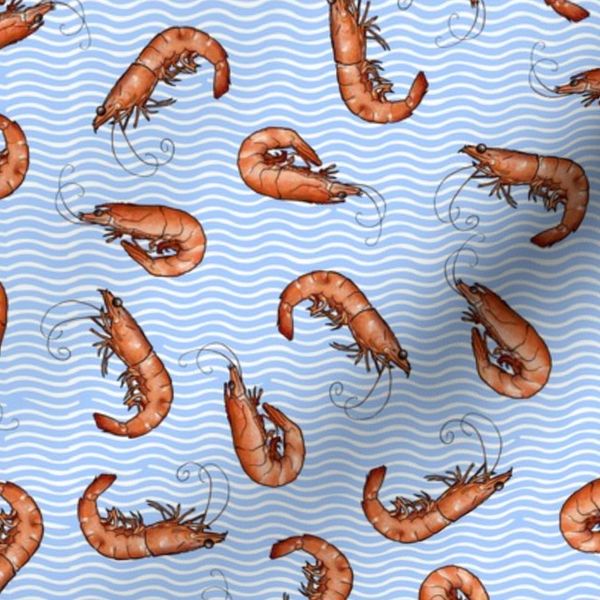 Prawns shrimps and seafood ocean waves