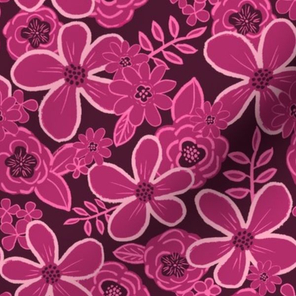 Magenta Rosewood tones floral medium