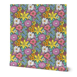 Boho Summer Floral on Dark Grey