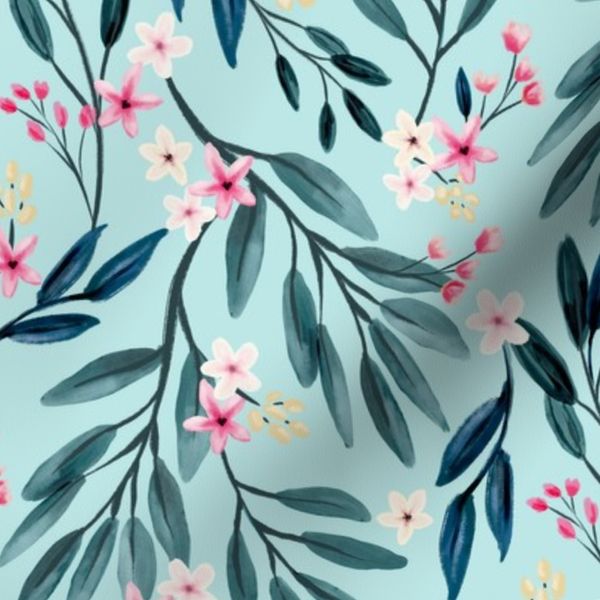 BLOOMS AND BRANCHES (TEAL)