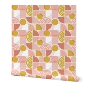 Mid Century Modern Geometric - Retro Bauhaus Arches Pink Mustard Yellow (R)